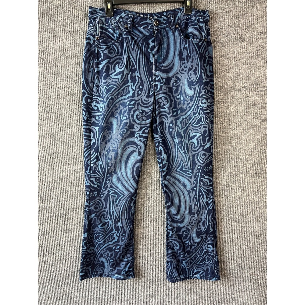 Diane Gilman DG2 Paisley Jeans 12 Blue Straight Leg Whimsigoth Stretch Denim